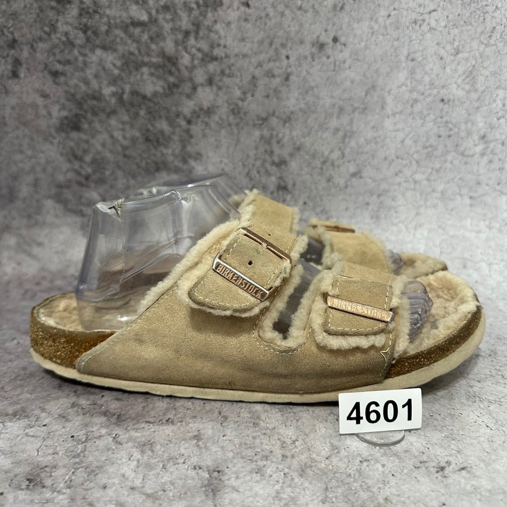 Birkenstock Arizona Shearling Sandal Women Sz 11 Beige Suede Slide Buckle